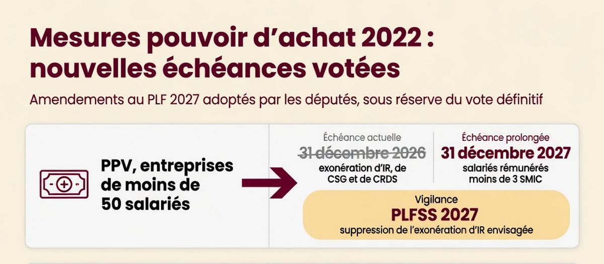 Infographie : PPV, rachat de RTT, Abonnement transport : l'Assemblée prolonge les mesures « pouvoir d'achat » de 2022 (aperçu)