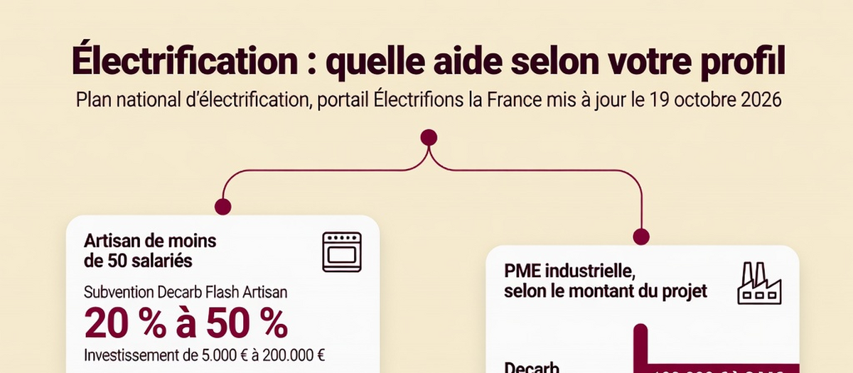 Infographie : Électrification des entreprises : les aides mobilisables par les artisans et les industriels (aperçu)